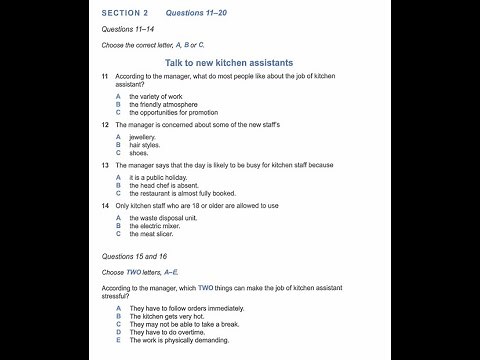 IELTS Listening Practice Section-2(Talk to new kitchen assistants) with answers