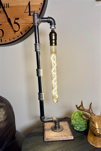 Industrial Pipe Lamp – Handmade Rustic Table Lamp With Edison Bulb, Steampunk Metal Pipe Desk Lamp, Farmhouse Home Decor - Etsy