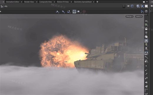 Houdini18.5坦克开炮Pyro模拟工程文件 完整解算