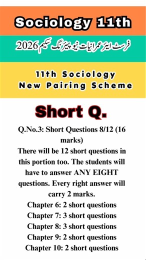 11th Sociology (Imraniat) New Pairing Scheme 2026 | 1st Year Sociology (Imraniat) Guess Paper 2026