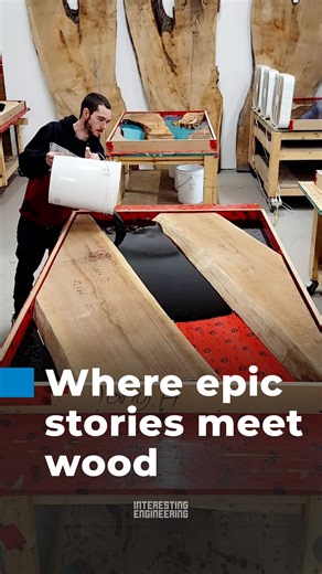 Live-edge wood slabs combined with epoxy resin create a striking, durable river-style statement table. 🎥 backyardresin / IG | Interesting Engineering