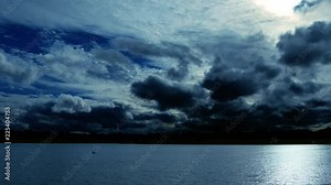 Time Lapse of a Dramatic Sky at dusk, with normal speed for the lake. add your Title, Words, or Logo to this shot.