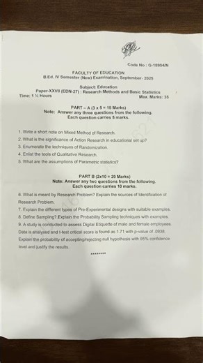 B.ed# semester 4 # research methods and basic statistics