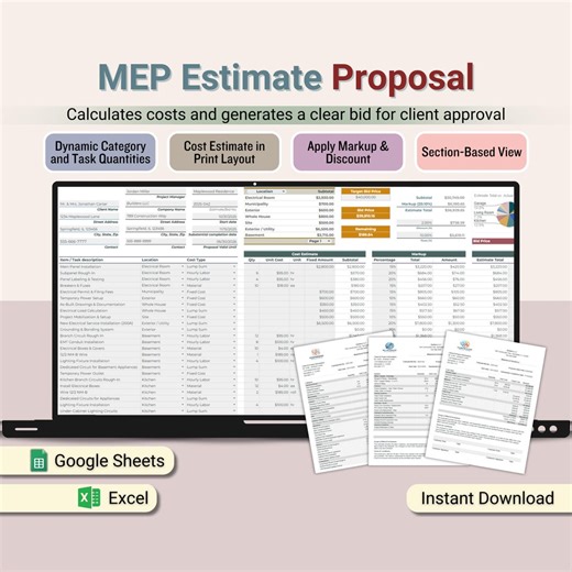 HVAC, Plumbing, Electrical Estimate Proposal Template, MEP Contractor Quote Form Generator, Digital Printable Bid Excel/google Sheets - Etsy