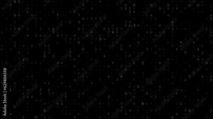 Digital animation of fonts making the code effect, blinking in matrix style, slow matrix rain effect on dark background, digital world and data concept