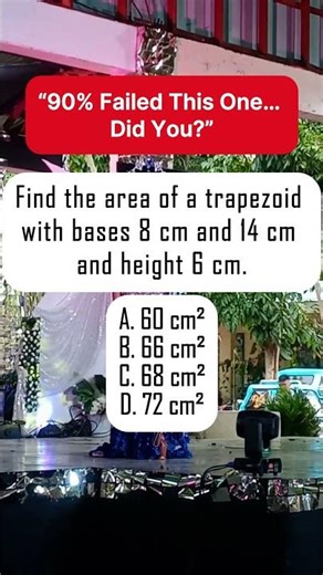 Find the area of a trapezoid with bases 8 cm and 14 cm and height 6 cm. #shorts #math