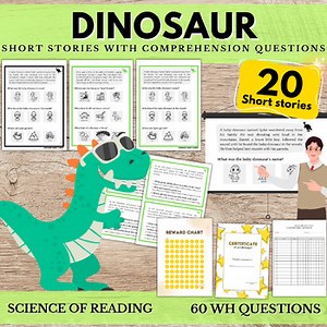 Dinosaurs Short Stories W/ Reading Comprehension WH Questions ABA Autism Therapy
