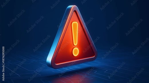 Warning sign glowing exclamation mark red triangle dark blue background symbol alert caution danger important message technology digital style neon glowing symbol triangle warning alert caution