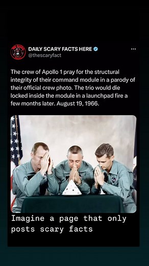 Thescaryfact ™ on Instagram: "The Apollo 1 fire occurred on January 27, 1967, during a pre-launch test at Cape Kennedy’s Launch Complex 34, where a cabin fire killed astronauts Virgil I. “Gus” Grissom, Edward H. White II, and Roger B. Chaffee. The tragedy led to significant design and engineering changes, enhancing spacecraft safety for future NASA missions."