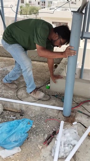 Solar panels wiring with pvc water pipes 8 panels 2 string's longi 645 watt