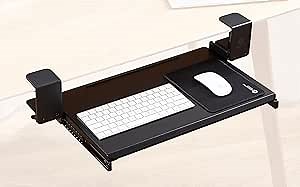 ErgoActive Small Size Keyboard Tray, Clamp On Easy Installation, Desk Organizer (Small Tray) (Small Wood Tray)