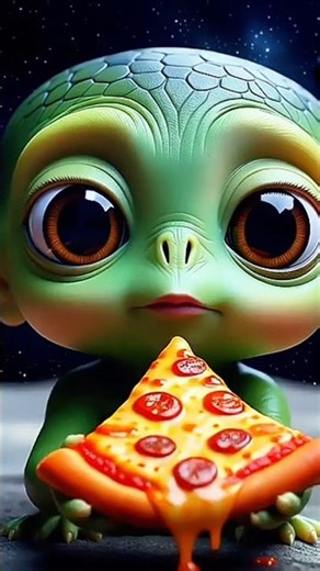 Cute Alien eat Pizza