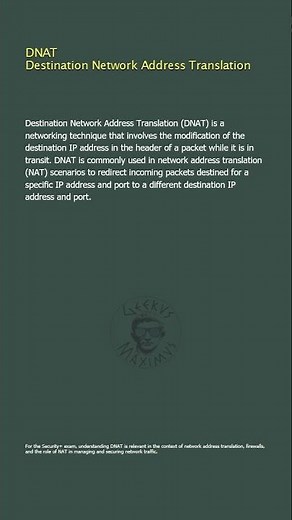 DNAT - Destination Network Address Translation - Security+