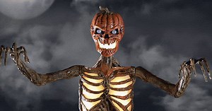 Terrifying 12 Foot Tall Giant Inferno Pumpkin Skeleton w/ Animated LifeEyes