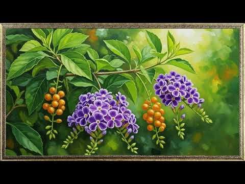 Duranta Erecta (Golden Dewdrop) Painting 🌼💜 | Elegant Floral Art | 4K TV Wallpaper