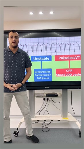 ⚡️ Ventricular Tachycardia (VT) 💓 One rhythm — three situations, three actions! 🚑 ⸻ 🫀 1️⃣ VT with Pulse – Stable 💉 Give Amiodarone, Procainamide, or Lidocaine 🩺 Monitor ECG & prepare for escalation 🧘‍♀️ Stay calm, stay ready! ⸻ 💔 2️⃣ VT with Pulse – Unstable ⚡️ Synchronized Cardioversion immediately! 💉 Consider sedation if conscious 📊 Keep monitoring and reassess ⸻ ❌ 3️⃣ Pulseless VT 🚨 Start CPR ⚡️ Defibrillate ASAP 💉 Epinephrine Amiodarone 🔥 Continue high-quality CPR until ROSC ⸻ ⏱️