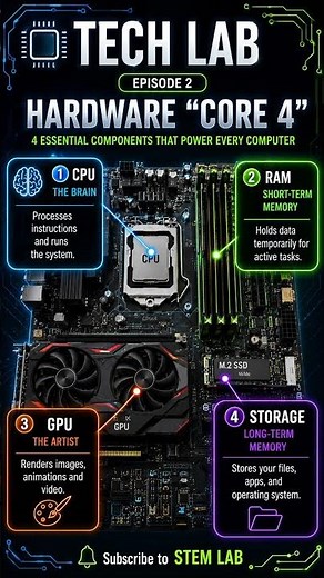 PC HARDWARE: The "Core 4" Components! 💻 #tech #shorts #stemlab