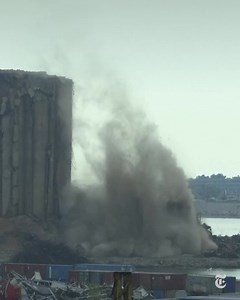 The massive port explosion that rocked Beirut in 2020 is still damaging the city. Grain silos marred in the blast partly collapsed on Thursday. Nearby, thousands of people had come to protest the lack of accountability for the deadly explosion. https://nyti.ms/3d0kbNn | The New York Times