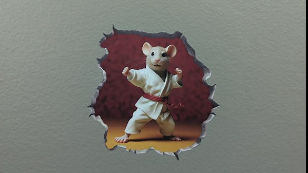 Karate Mouse in Mouse Hole Decal - Mouse Hole 3D Wall Sticker