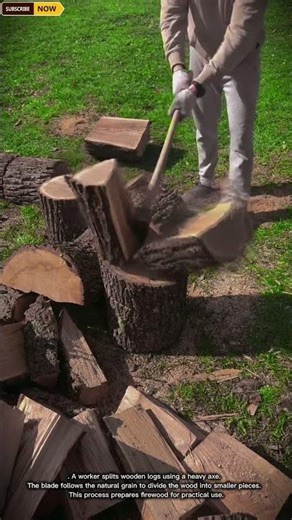 Splitting Firewood Using a Traditional Axe Method
