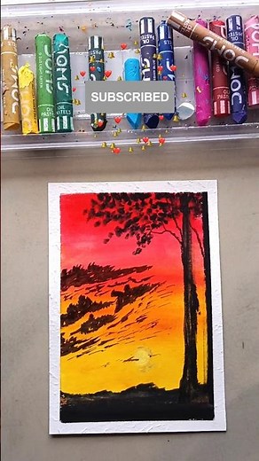✨ Easy Sunset Scenery Drawing 🌅 | Oil Pastel Art for Beginners #art #drawing