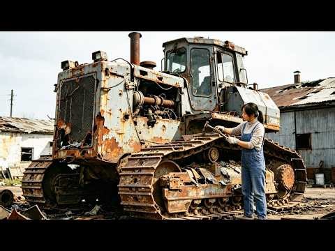 💡A genius girl repairs a tracked machine. Its outer shell was rusted and broken, parts were missi...