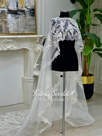 Elegant Lace Bridal Cape Veil, Modest Hijab Wedding Dress Cover-up, Cathedral Train - Etsy UK