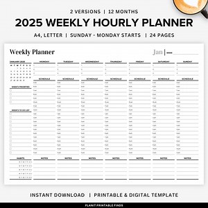 2025 Hourly Weekly Planner: Landscape Printable (PDF) - Etsy