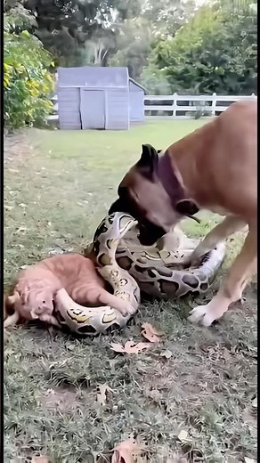 Lawn Battle: Dog Takes On Python to Save His Buddy!