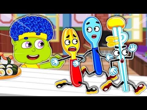 Lion Family | Learn Fork, Spoon & Chopsticks! | Cartoon for Kids