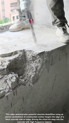 Breaking Solid Concrete Ledge with Heavy-Duty Electric Jackhammer #shorts 🏗️🔨