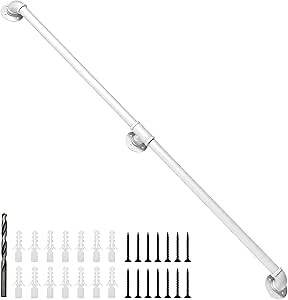 Wall Handrail 7FT,Industrial Staircase Railing 1.25 Inch Tube Diameter,Galvanized Pipe Handrail,Handrails for Indoor Stairs with Wall Mount Support,for Wall Mounted Stairway Handrail-White