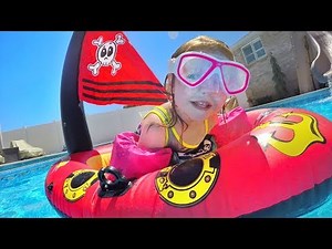 PIRATE SHIP POOL PARTY!! The family plays with inflatable toys and Adley is a mermaid!