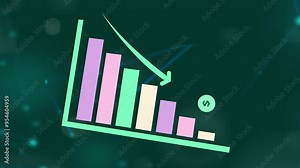 Downward arrow graph bar decreasing financial data diagrams shows economic recession in profits, global economic collapse, stock plunge, Business crash chart a metaphor for the financial crisis. 4K