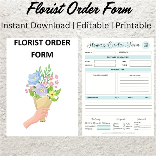 Florist Order Form Template Printable Flower Order Form Editable Floral Order Form Custom Flower Order Form Small Business Florist Forms - Etsy