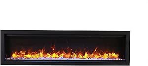 Amantii SYM-74-BESPOKE Symmetry Series Bespoke 74-Inch Built-in Electric Fireplace with Remote, Ice Media, Black Steel Surround