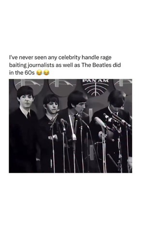 History Art Science Technology Nature Facts on Instagram: "During the height of Beatlemania in the early 1960s, The Beatles were subjected to relentless press attention, often from journalists who were skeptical, condescending, or deliberately provocative toward a young pop band. Rather than reacting defensively, they leaned into humor and quick wordplay. Press conferences and TV interviews became showcases for their wit: John’s dry sarcasm, Paul’s charm, George’s blunt irony, and Ringo’s deadpa