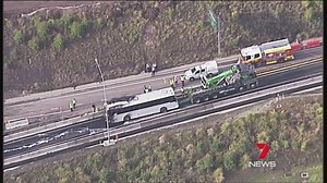 Homebush West: M4 off ramp remains closed after a bus fire - westbound. Download the 7 News app: http://yhoo.it/2a8SxYV #M4 #7News | 7NEWS Sydney