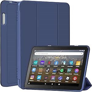 Slim Case for Kindle All-New Amazon Fire HD 8 & 8 Plus Tablet(8",12th/10th Generation, 2024/2022/2020), Trifold Stand Cover Dual Angle Lightweight,Soft TPU Back Shell with Auto Wake/Sleep,Navy Blue