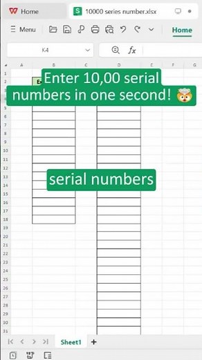 Enter Serial Numbers in ONE Second! 🤯#fillnumbers #wps #wpsoffice #excel #officer #numbers