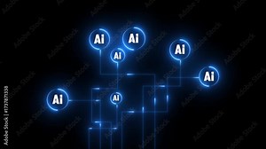 AI agent icon, working with virtual reality circuit board animation. agent, ai, algorithm, animation, artificial intelligence, machine learning