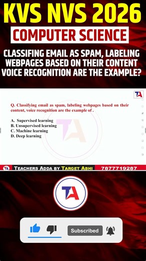 KVS NVS 2026 | Computer Science | Classifying email as spam labeling webpages on their contant ?