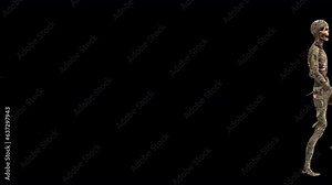 Seamless animation of a mummy walking isolated with alpha channel. Funny cartoon character for Halloween background.