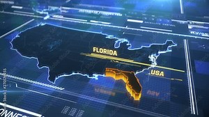 Florida US state border 3D modern map with a name, region outline