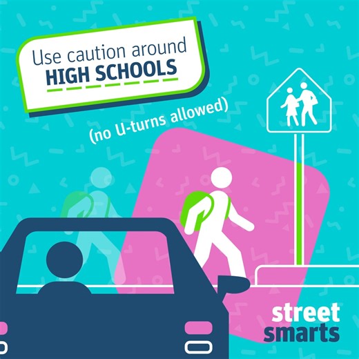 6.3K views · 15 reactions | Streets around high schools no longer have a reduced speed limit. While you don’t have to slow down, you should be aware that students are in the area and may be crossing the street. ❌ U-turns are not permitted around elementary or high schools. | City of Saskatoon - Your Local Government | Facebook