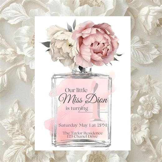 Perfume Birthday Invitation Template | Blush Floral Bottle, Luxe Girly Party (digital Download) - Etsy