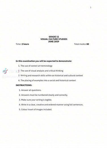 Grade 11 Visual Arts June 2019: Past Year Papers, Study & Teach | IEB