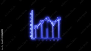 Data Analytics Outline Icon in HD Video Neon Animation – Information and Technology Symbol with Dynamic Glow on Black Background Stock Video