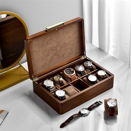Personalized Watch Box for Men Engraved Acacia Wood Organizer Ten Compartment Velvet Interior Holiday Gift for Husband Dad Luxury Storage - Etsy