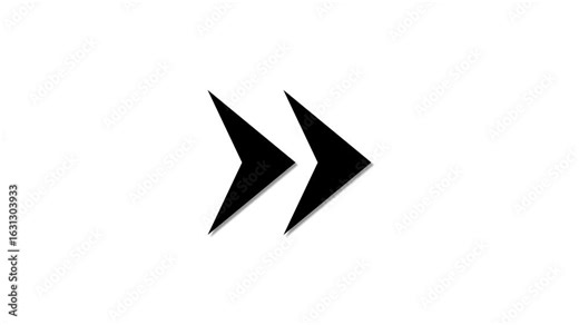 fast forward icon, animated video with two black arrows pointing right on white background representing speed skip next timeline control and digital navigation symbols